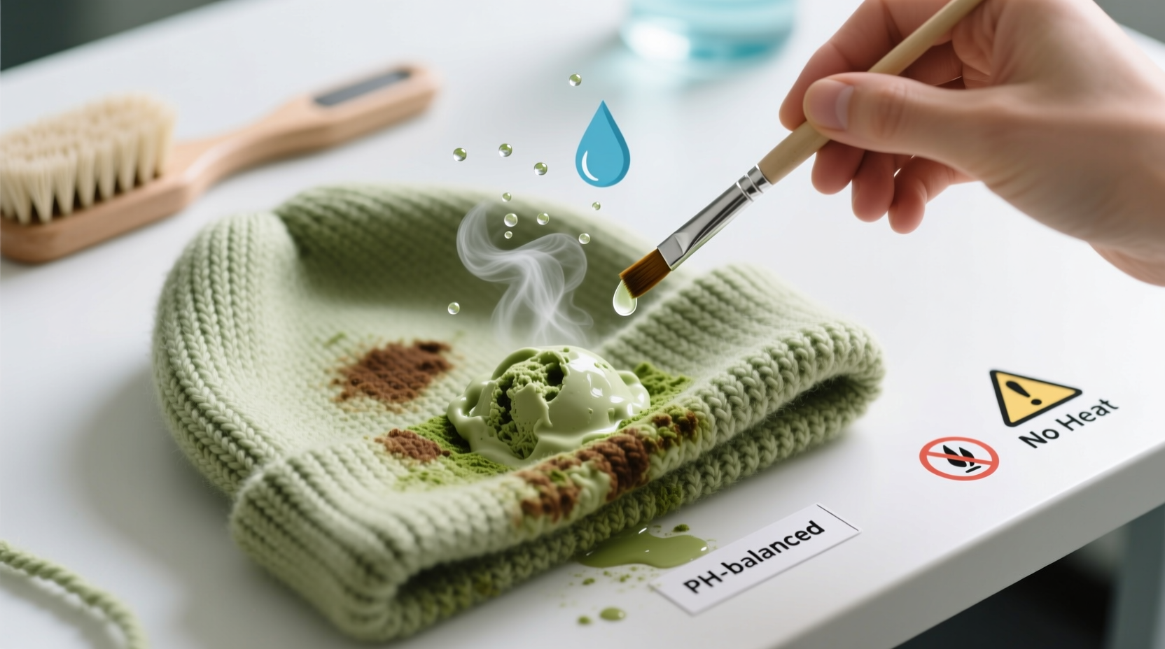 how to remove matcha ice cream stains from wool beanies