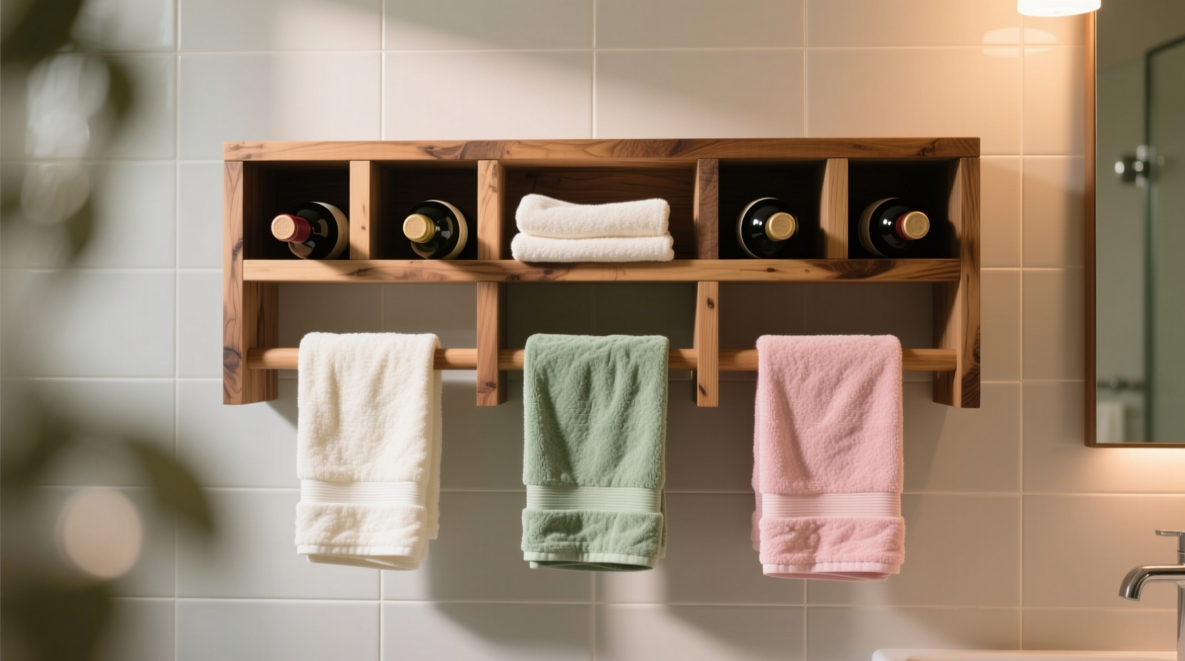 repurpose a wine rack as a towel holder