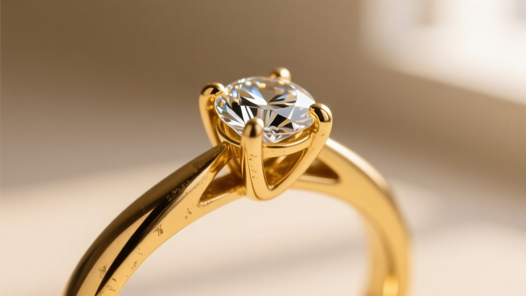 Extreme close-up of a worn 14k yellow gold prong gripping a round brilliant diamond, showing visible metal thinning and grooves.