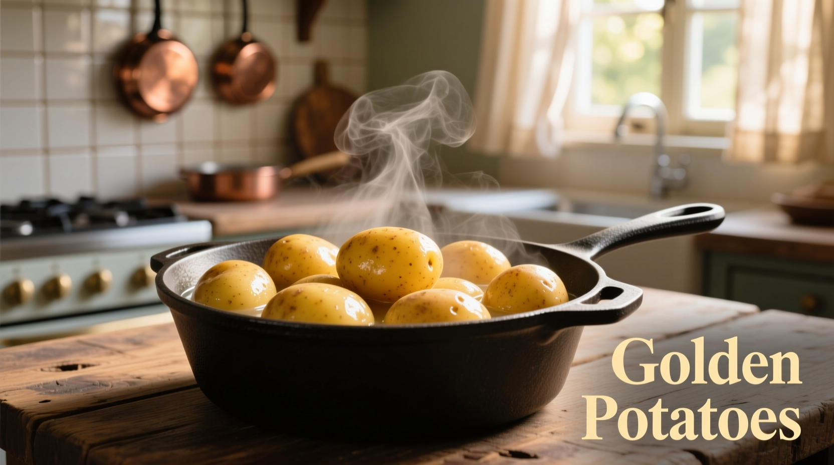 Perfectly boiled golden potatoes in a pot