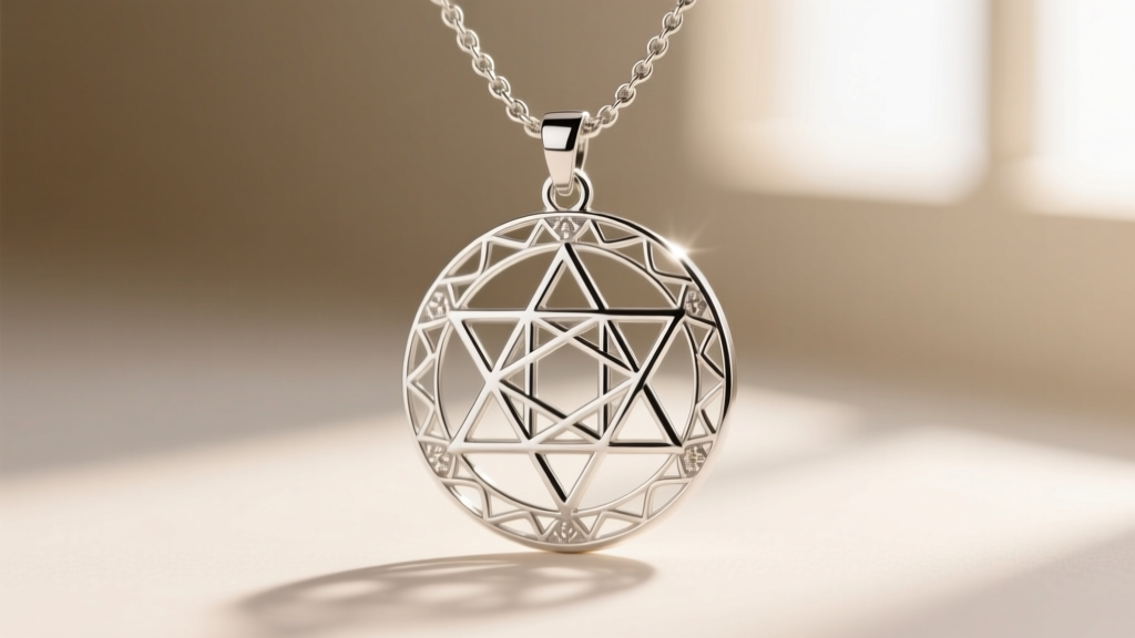 Macro shot of a .925 silver occult necklace with a Metatron
