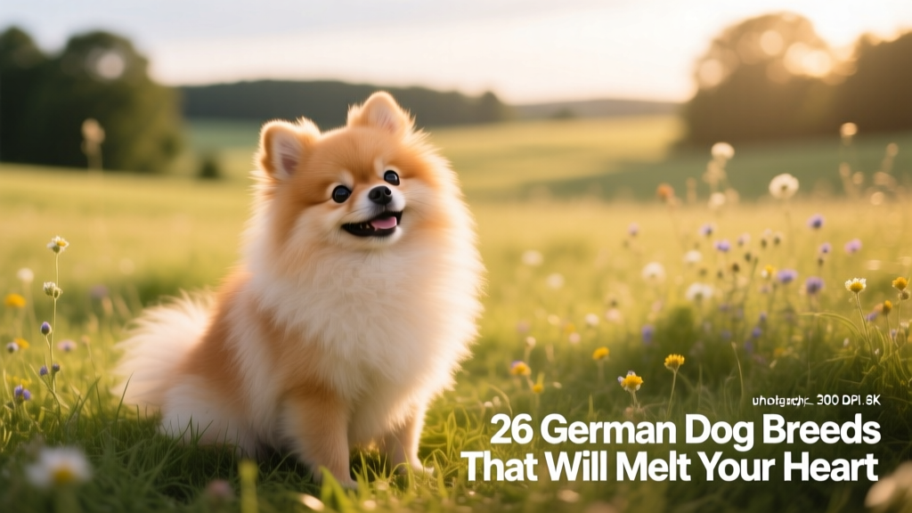 A cheerful, fluffy Pomeranian sitting on a sunlit grassy patch, head tilted playfully