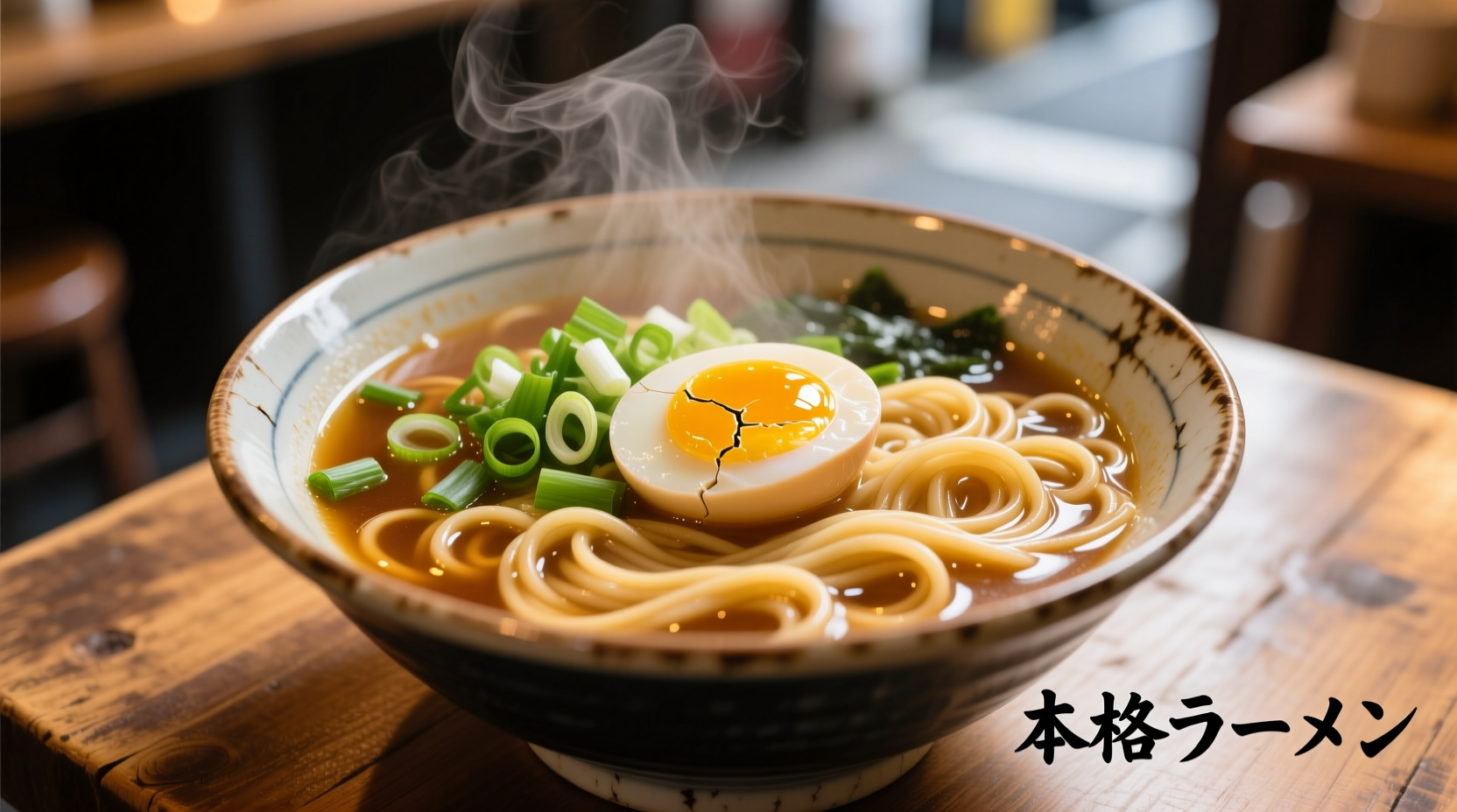 Perfectly cooked ramen with soft-boiled egg and green onions