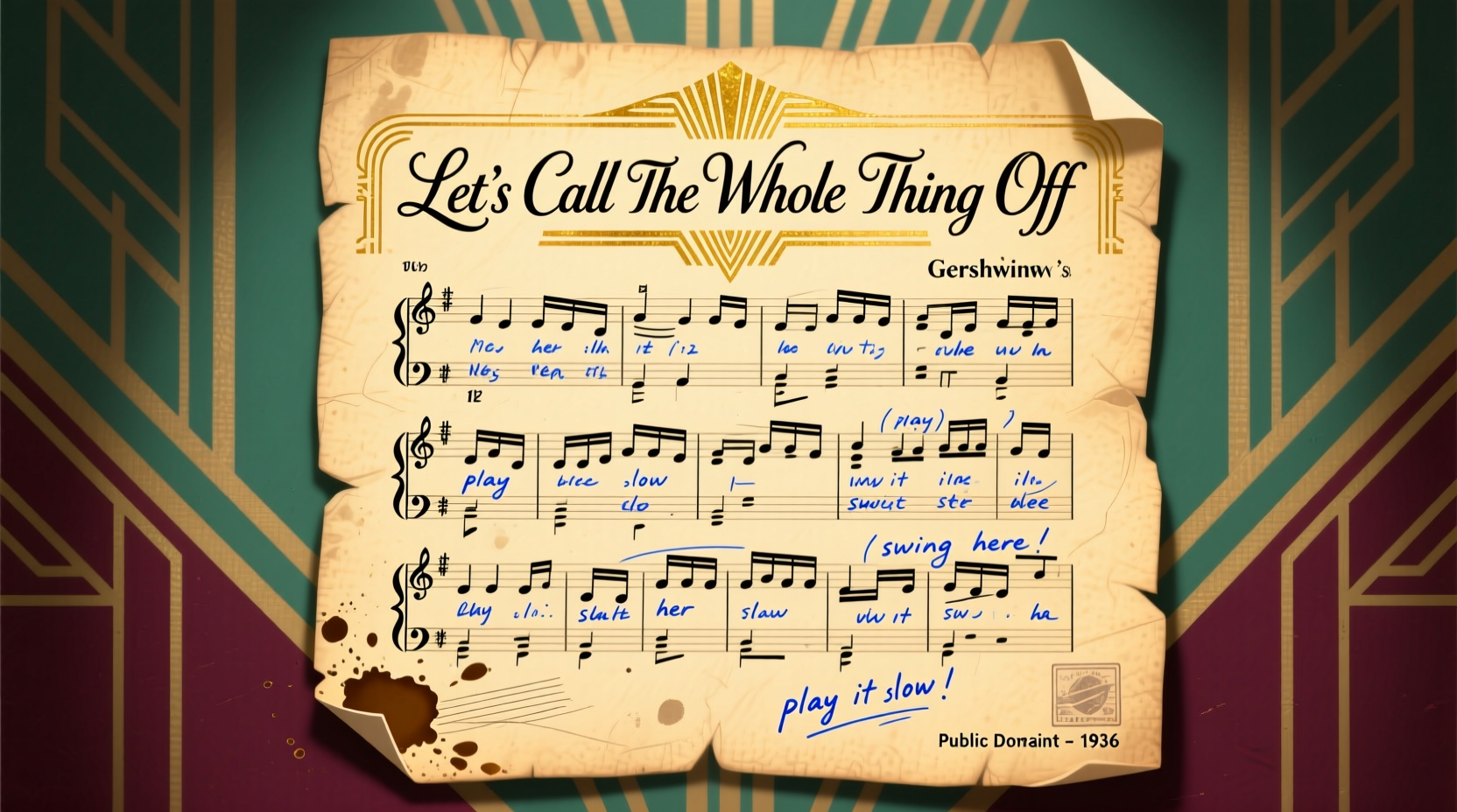 Vintage sheet music of Gershwin's Let's Call the Whole Thing Off