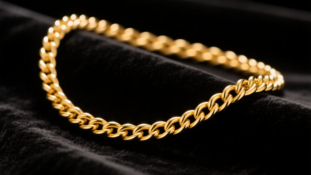 A 14k solid yellow gold rope chain resting on dark velvet, illuminated by soft warm studio lighting in a jewelry display.