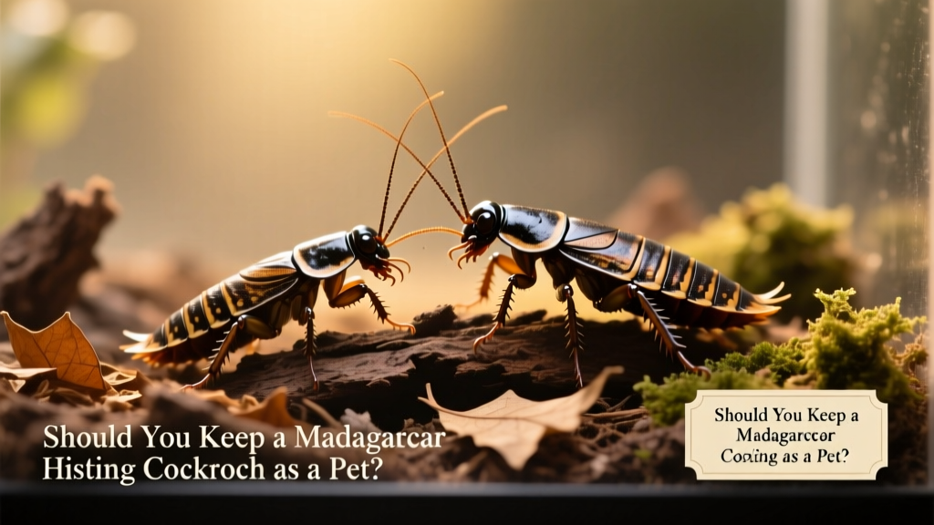 Two Madagascar hissing cockroaches interacting on a natural substrate with bark and leaf litter