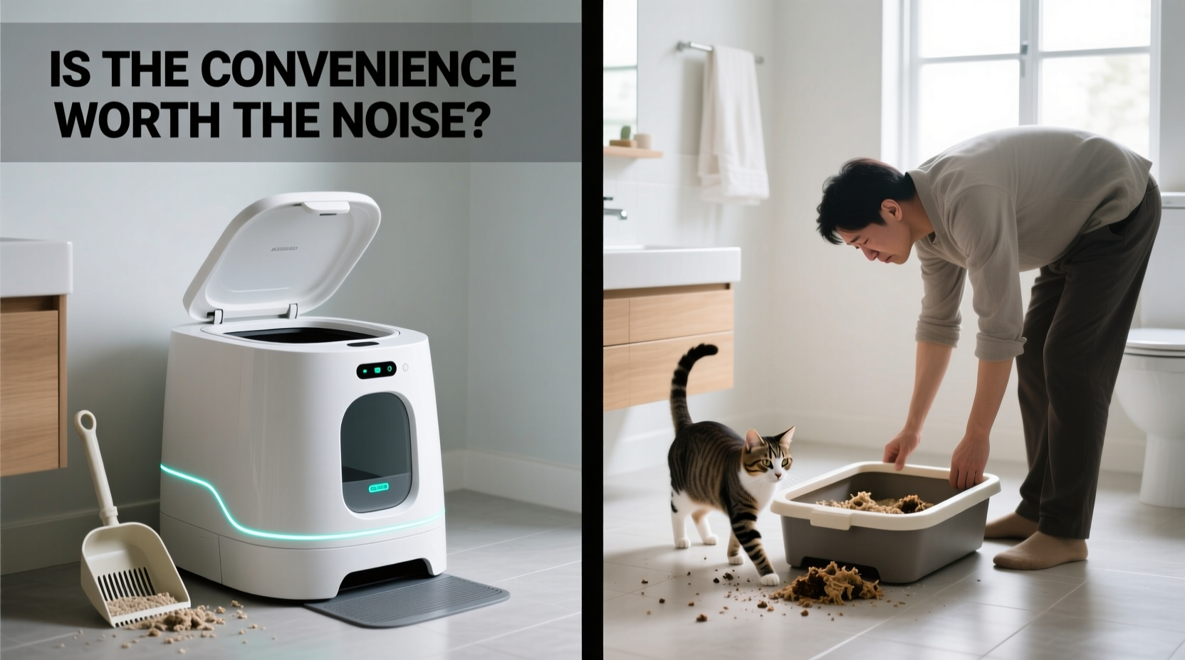 automatic litter box vs traditional scooping is the convenience worth the noise