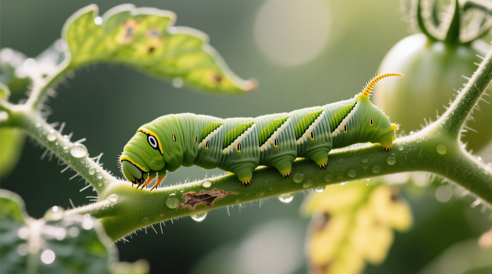Grüne Tomatenhornisse auf Stängel