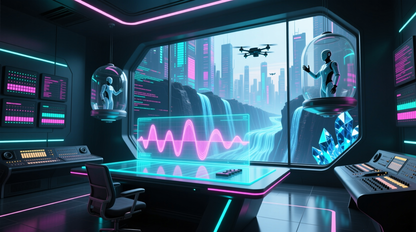 the futuristic audio mixing workspace