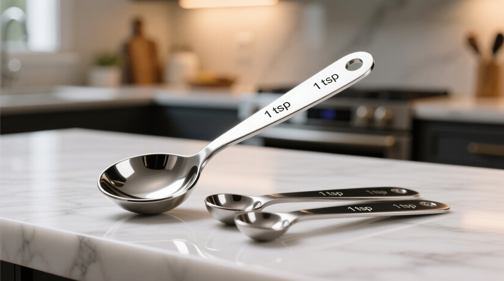 Professional measuring spoons showing teaspoon size