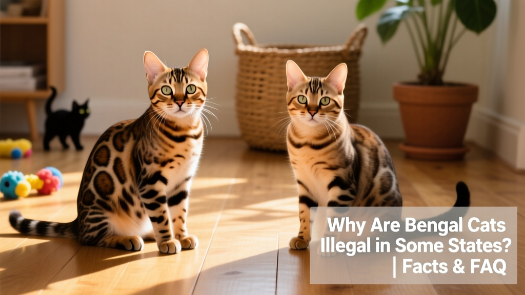 Side-by-side comparison showing an F1 Bengal kitten (more wild-looking) next to an F5 Bengal (resembling a typical domestic cat)
