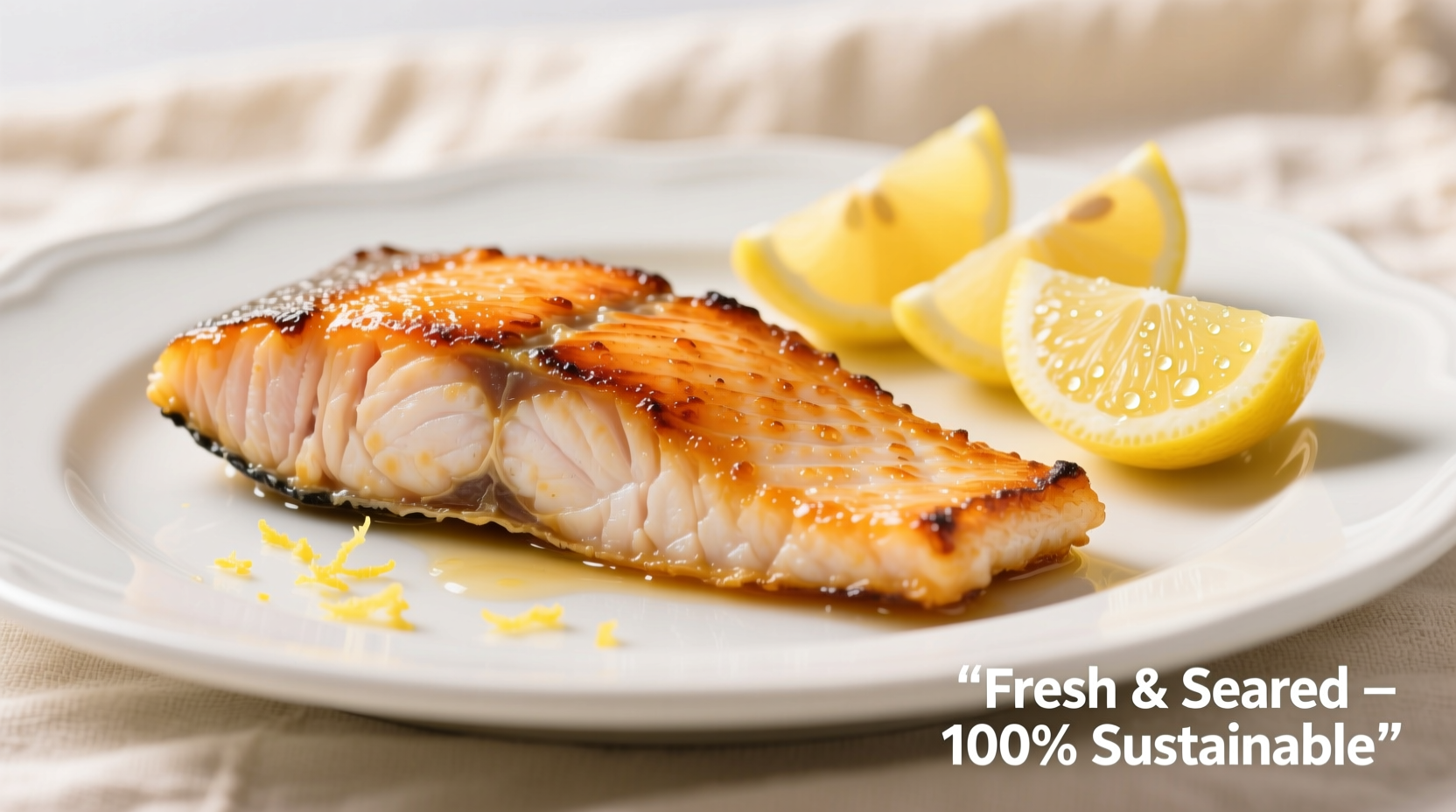 Perfectly seared orange roughy fillet with lemon wedges