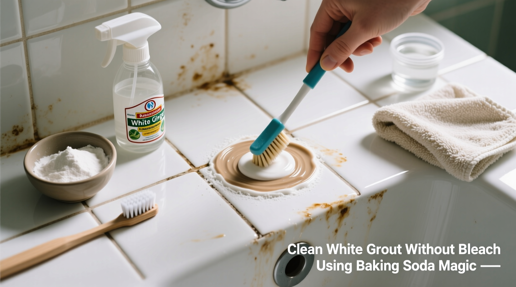 how to clean white grout without bleach using baking soda magic
