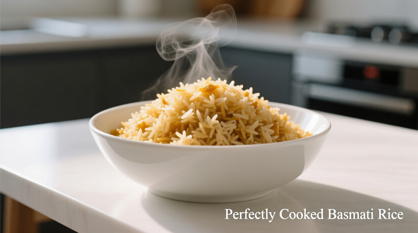 Perfectly cooked fluffy basmati rice in white bowl