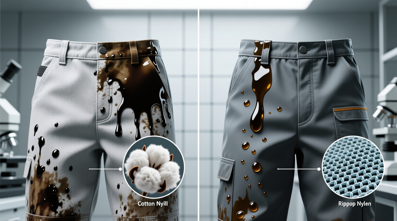 ripstop nylon vs cotton twill oil stain resistance head