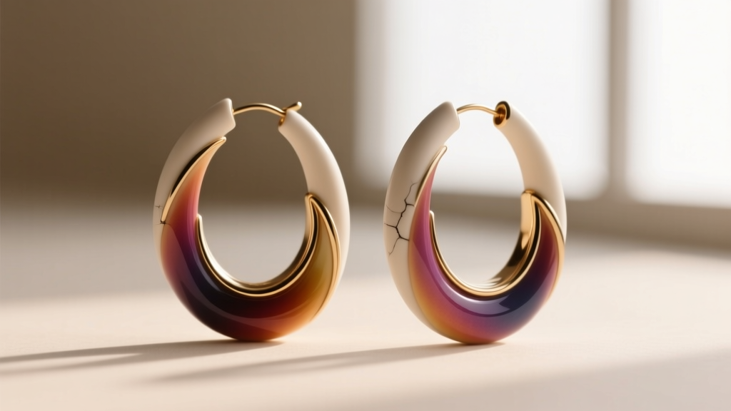 Close-up of baked polymer clay earring arches showing a smooth matte finish and no micro-cracks along curved edges in soft lighting