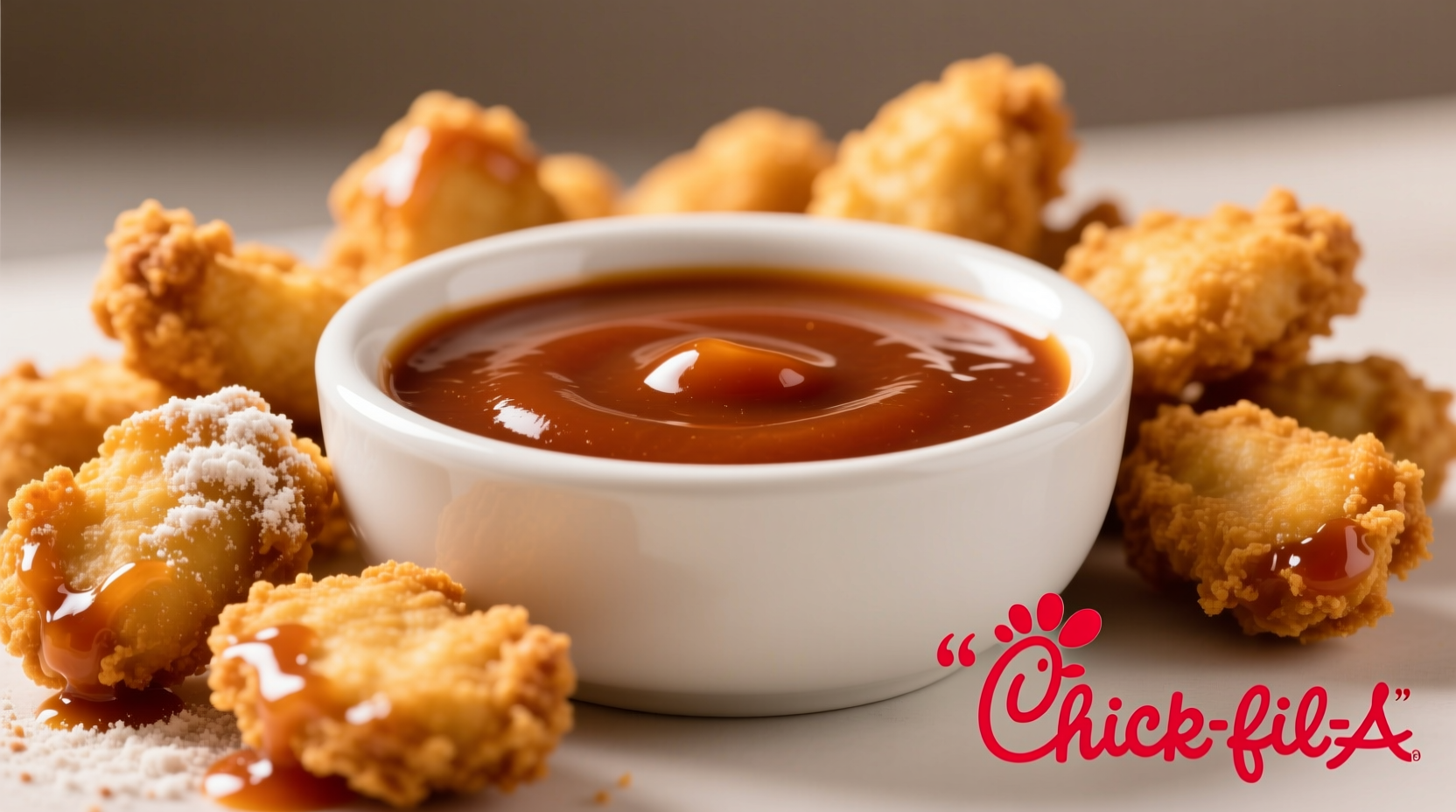 Chick-fil-A sauce dipping bowl with chicken nuggets