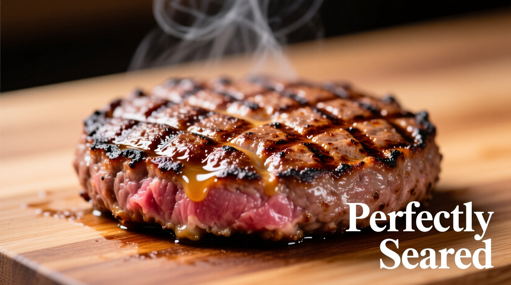 Perfectly seared hamburger patty with grill marks