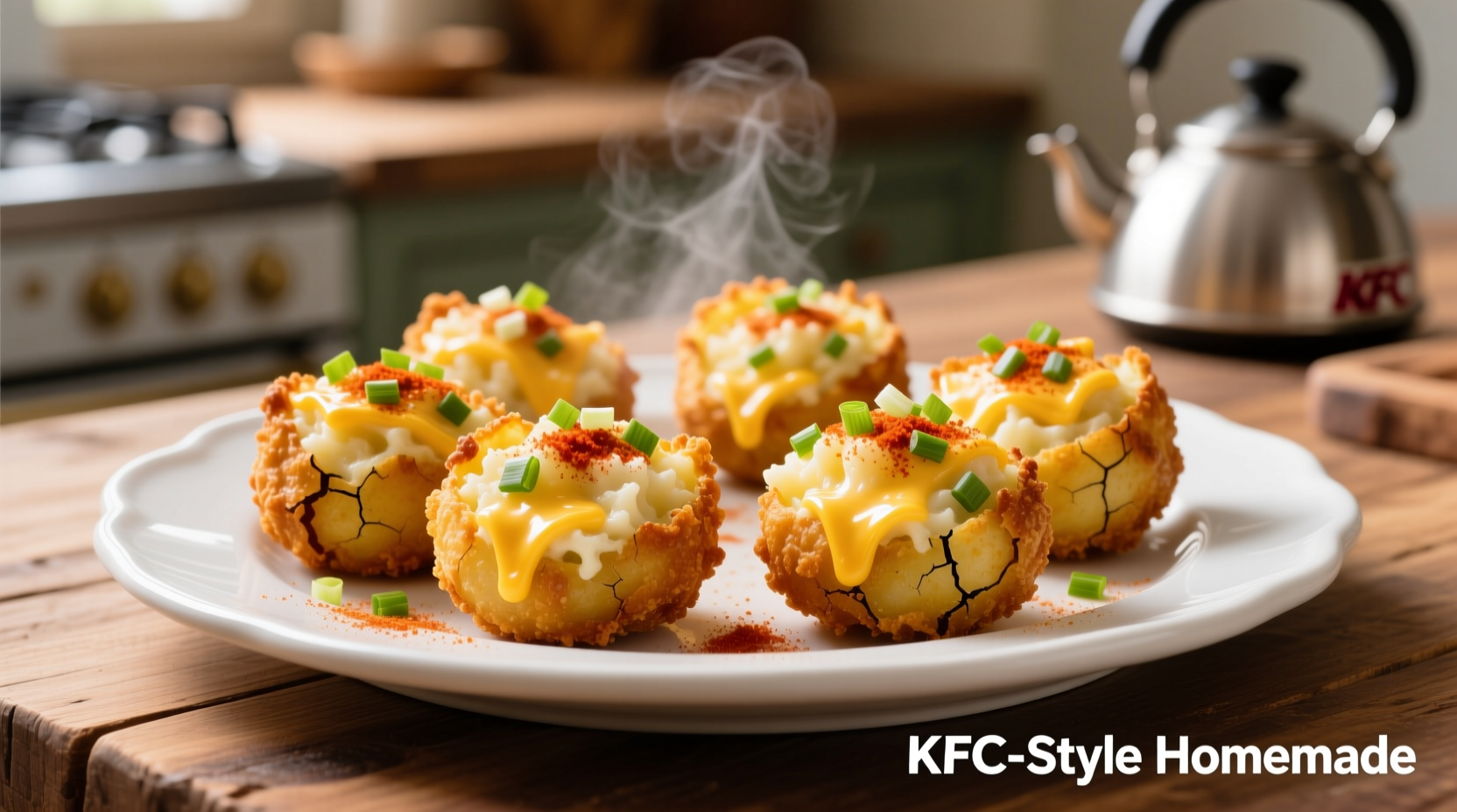 Homemade KFC-style mashed potato poppers on plate