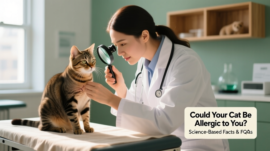 Veterinarian examining a cat's skin under magnification during a dermatology consultation