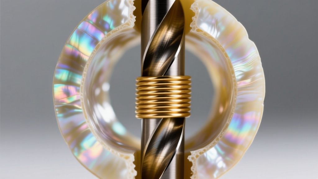 Extreme macro shot of a pearl drill hole revealing thick nacre layers and a clean 14k gold wire wrapping technique detail