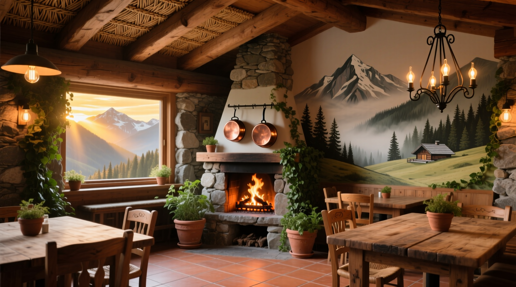 Twisted Tomato restaurant interior with rustic mountain decor