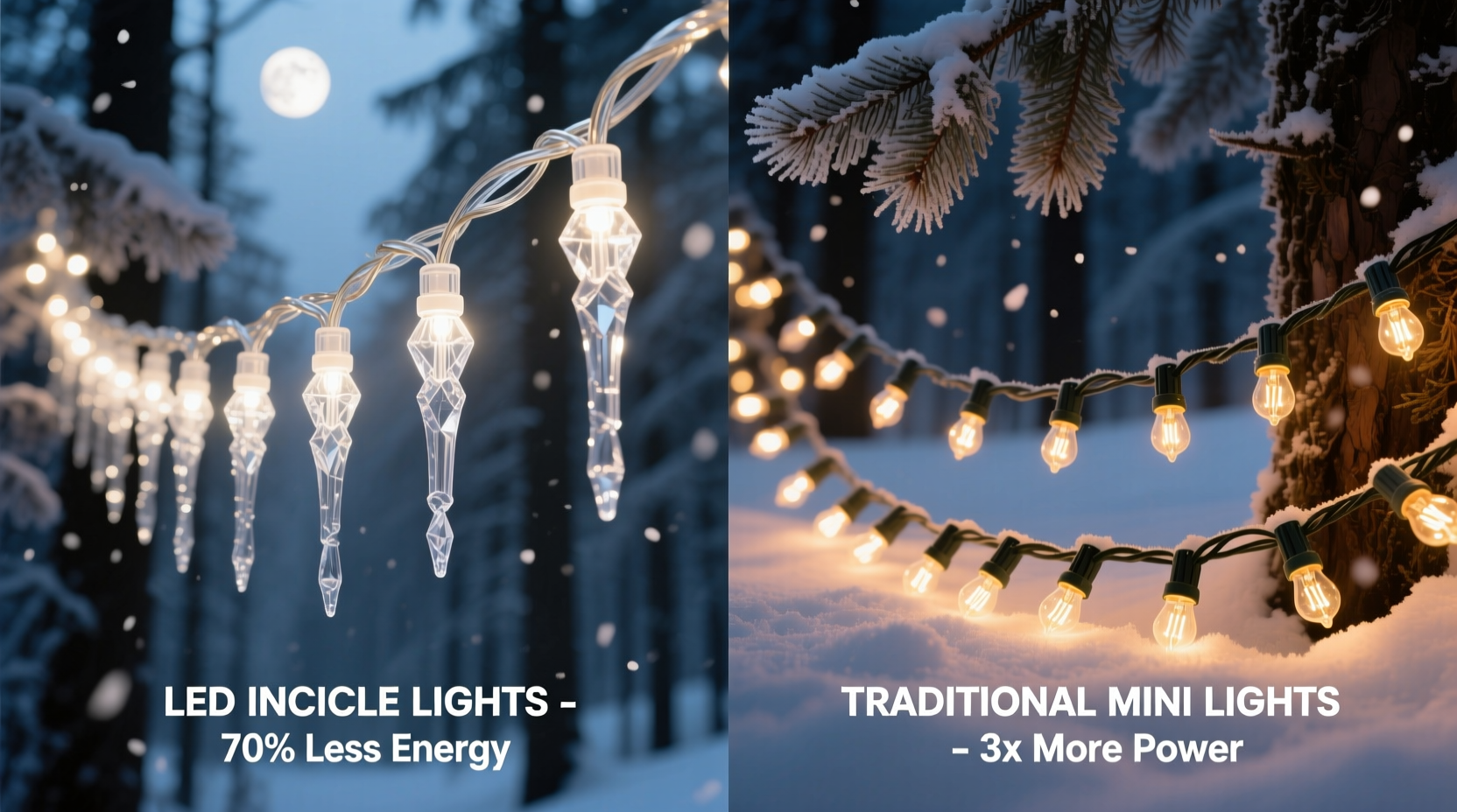 led icicle lights vs traditional mini lights which saves more energy and looks better