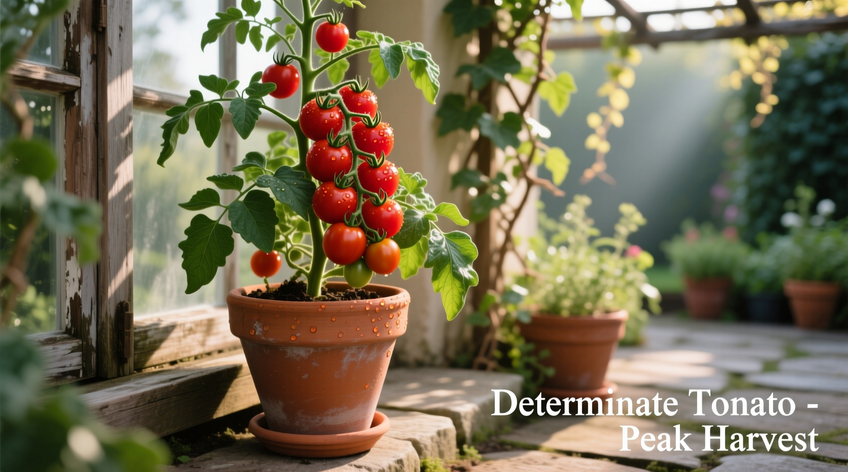 Determinate tomato plant in container garden