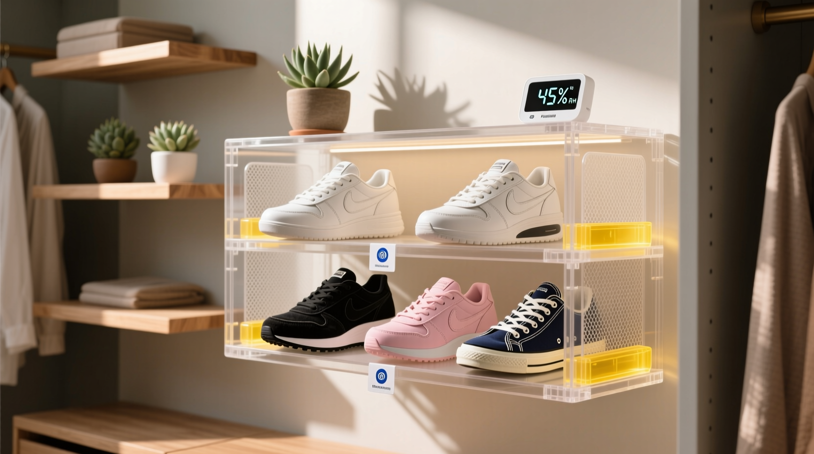 sneaker storage with uv protection airflow