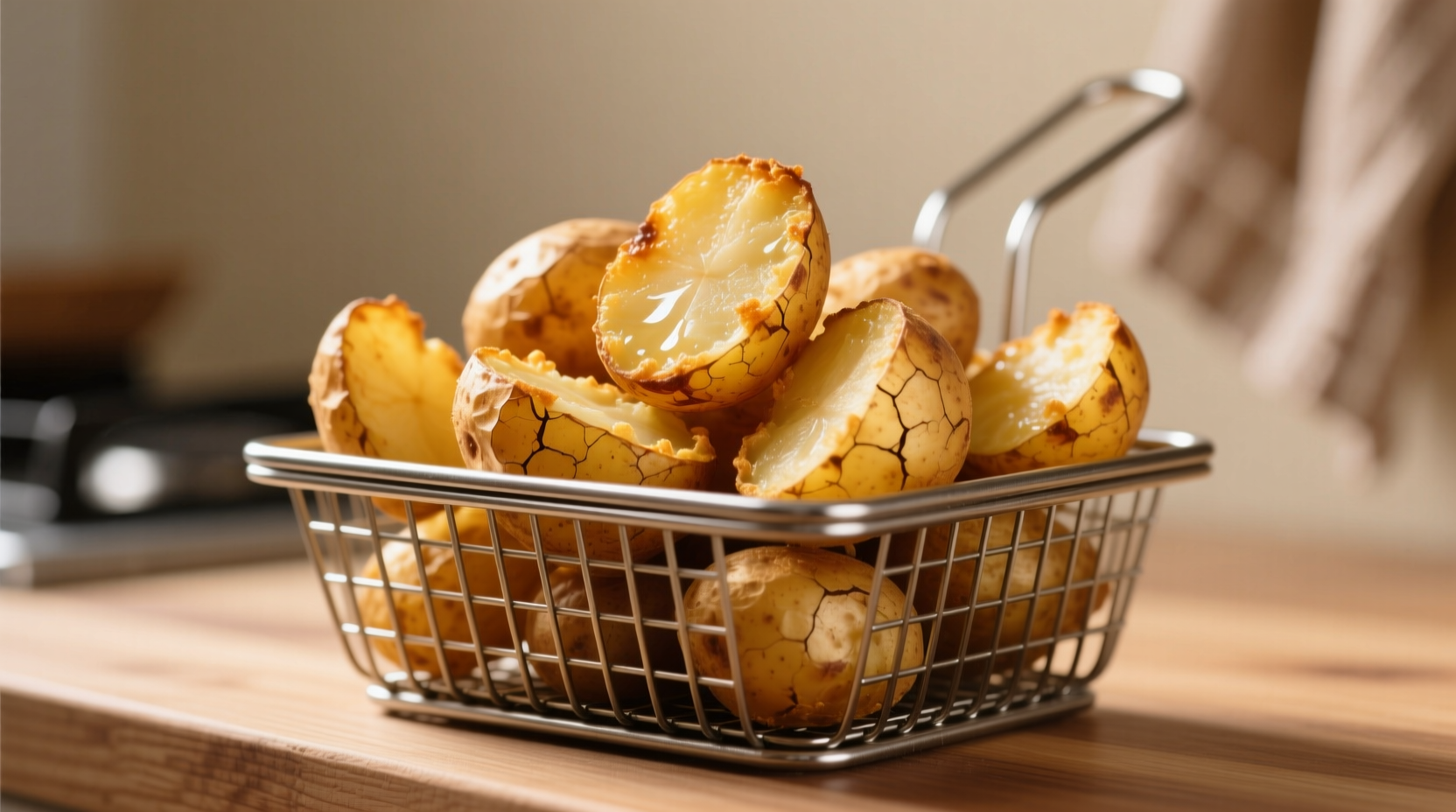 Crispy golden air fried potatoes in basket