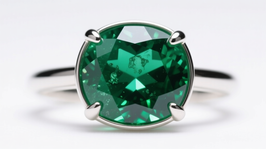 Macro shot of a bezel-set green gaspeite stone in sterling silver, showing the protective metal rim on a bright white background.