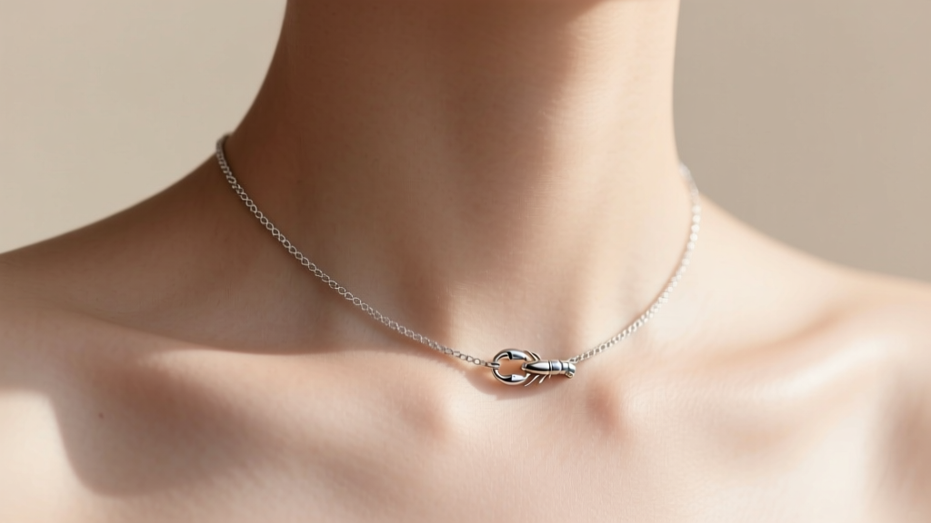 Close-up of a neck wearing a 1.5mm sterling silver box chain necklace, showing a lobster clasp resting smoothly against the skin