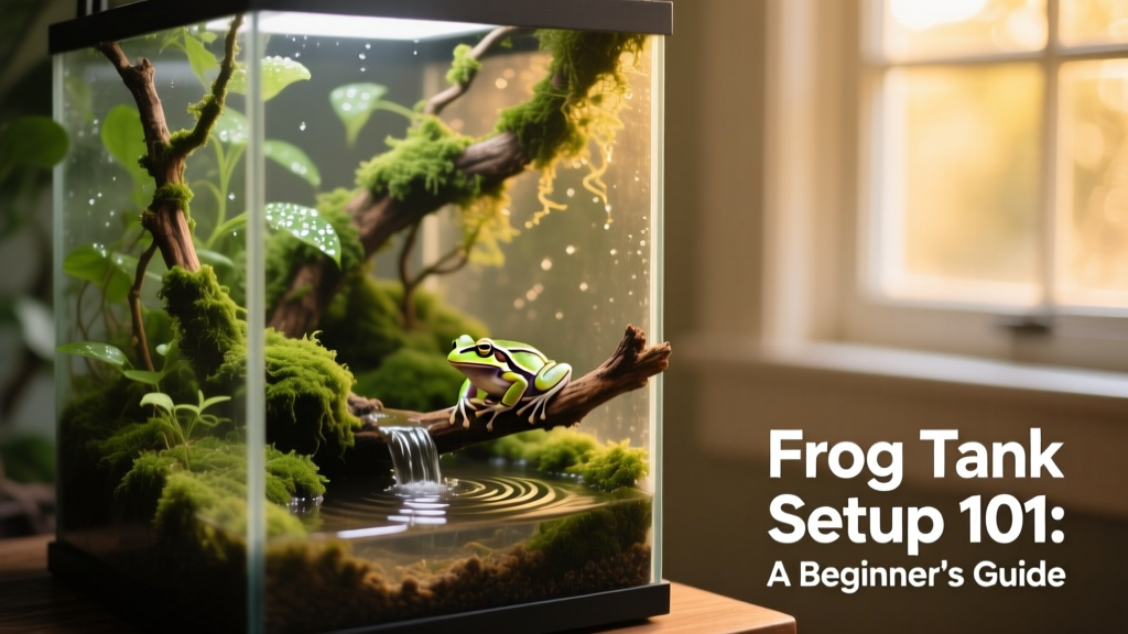 A well-planted, vertically oriented vivarium with climbing branches, moss, and a small water feature