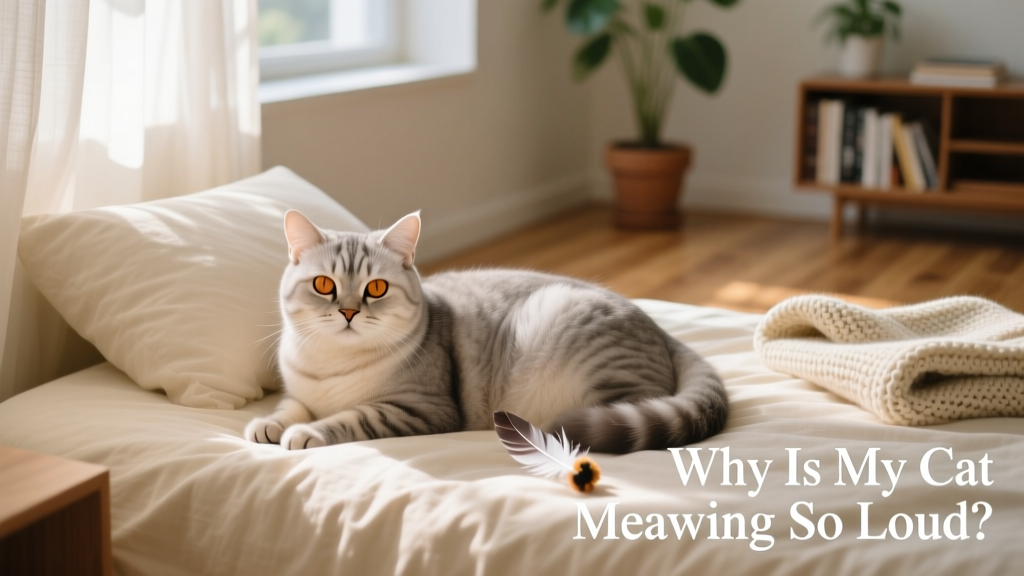 Senior cat resting calmly on a soft bed, with gentle lighting
