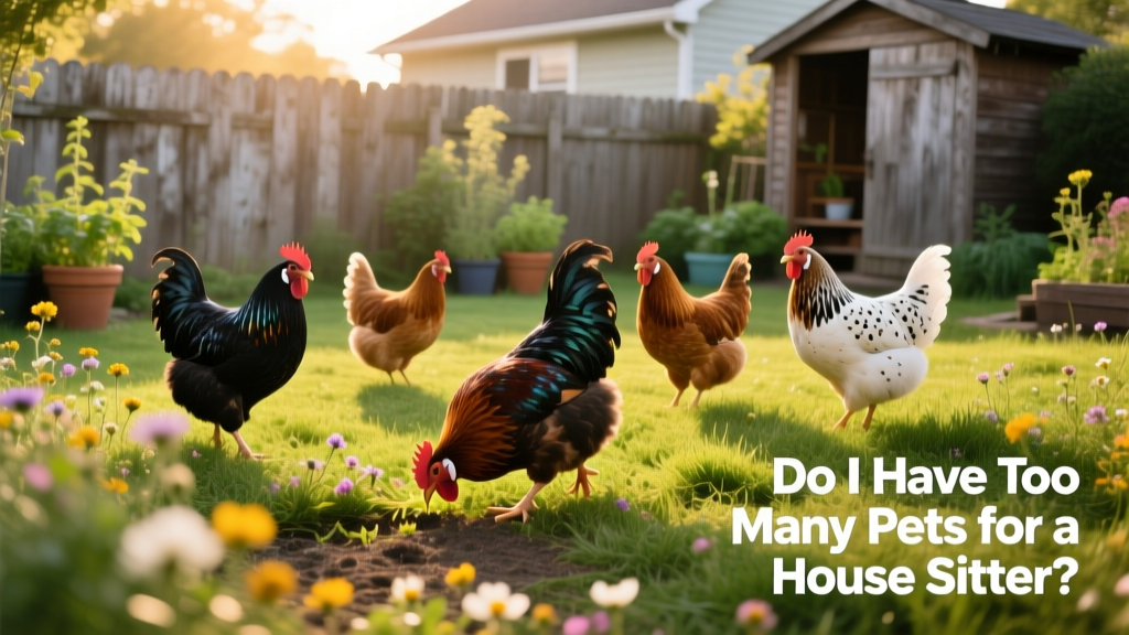 Chickens grazing peacefully in a sunlit backyard garden
