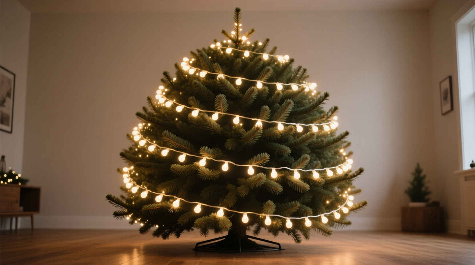 best placement for christmas lights on a rounded tree for even coverage