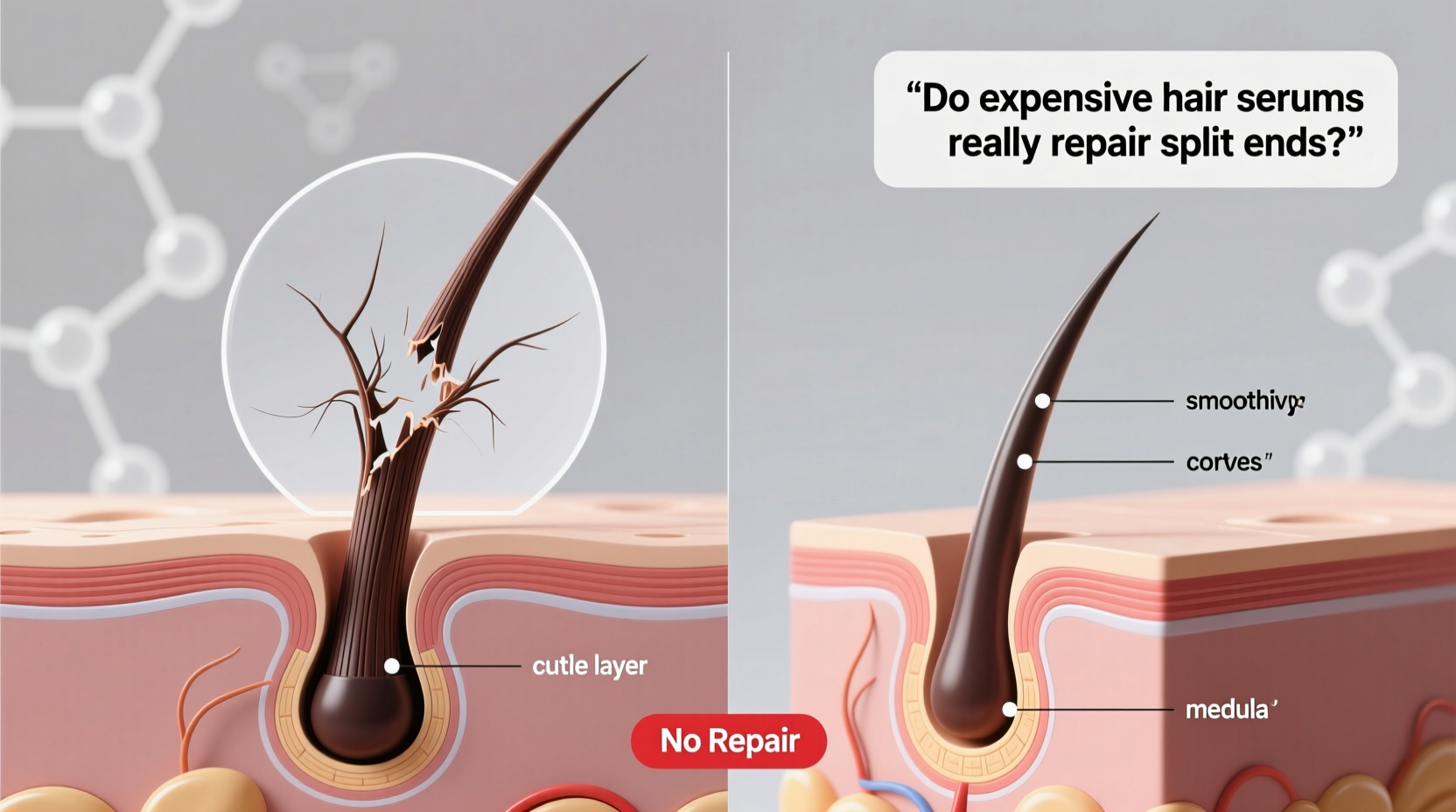 do expensive hair serums really repair split ends or is it just smoothing the surface