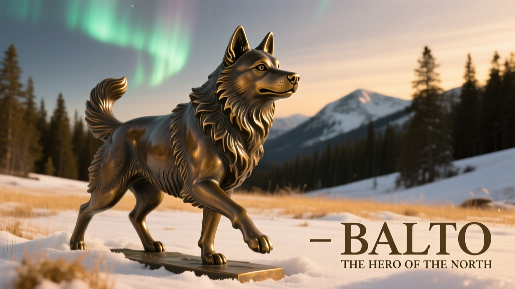 statue of famous siberian husky balto