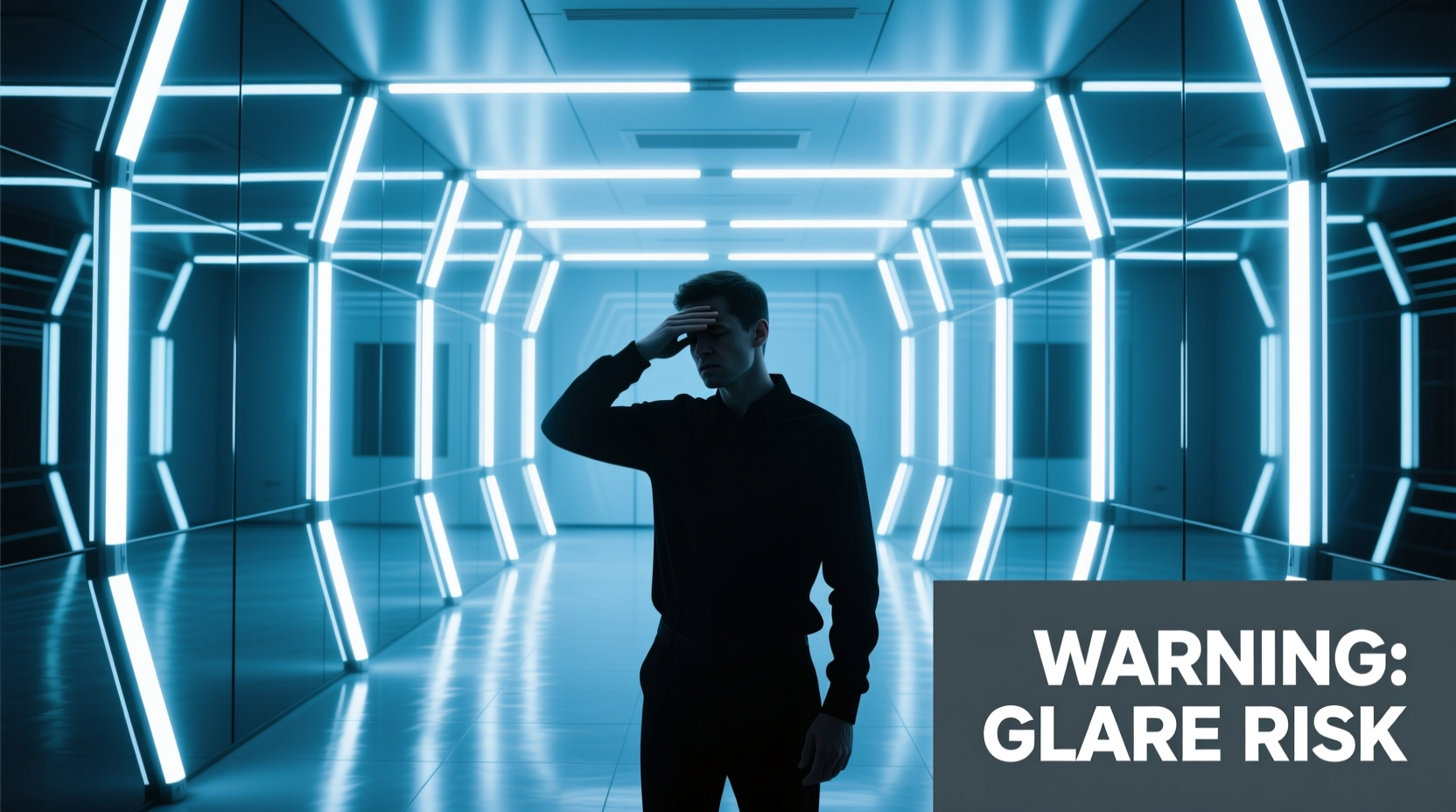 is wrapping lights around mirrored panels amplifying glare to unsafe levels for sensitive eyes