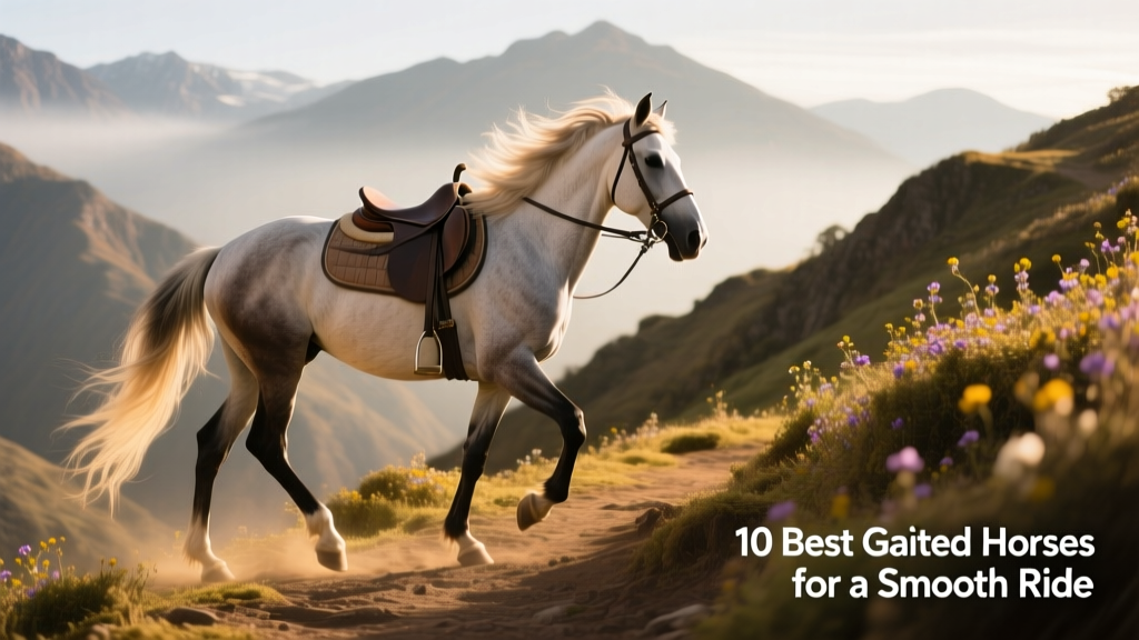 A Peruvian Paso horse walking confidently along a mountain path