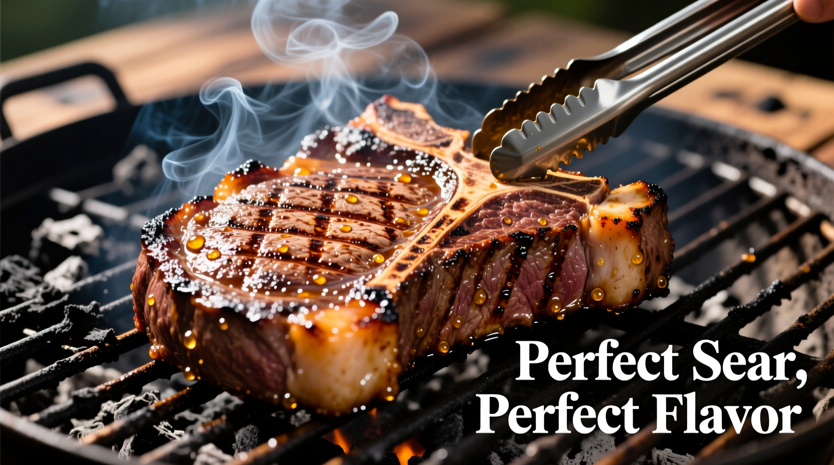 Tri-tip steak sizzling on grill with perfect sear