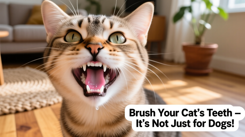 Close-up of a healthy cat's mouth with clean pink gums and white teeth