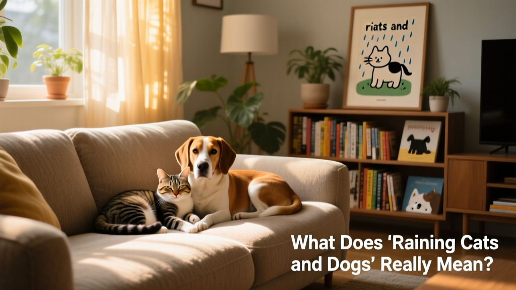 cat and dog resting together on sofa indoors