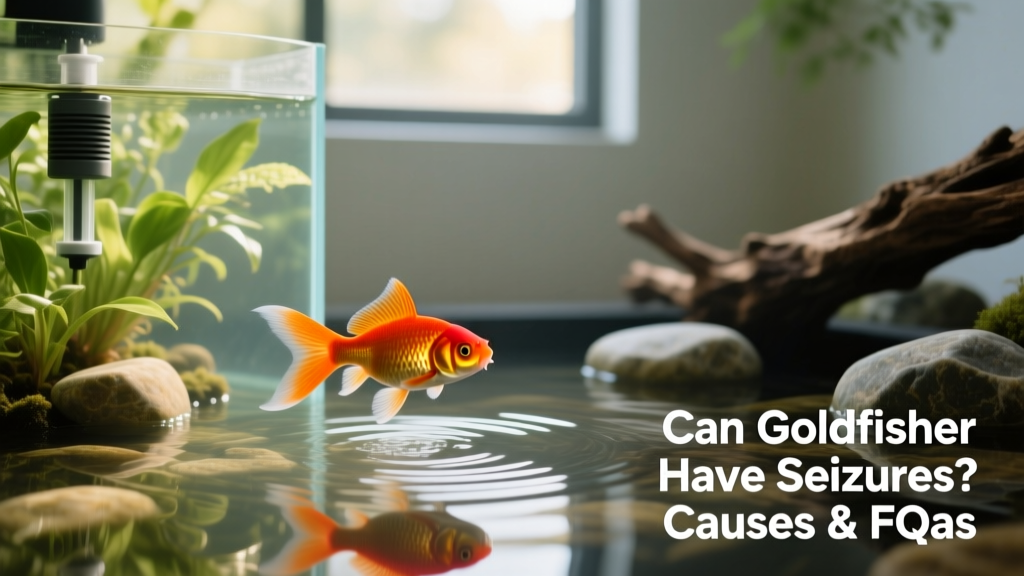 Well-maintained goldfish aquarium with clear water, live plants, gentle filtration, and a calm, active goldfish swimming naturally