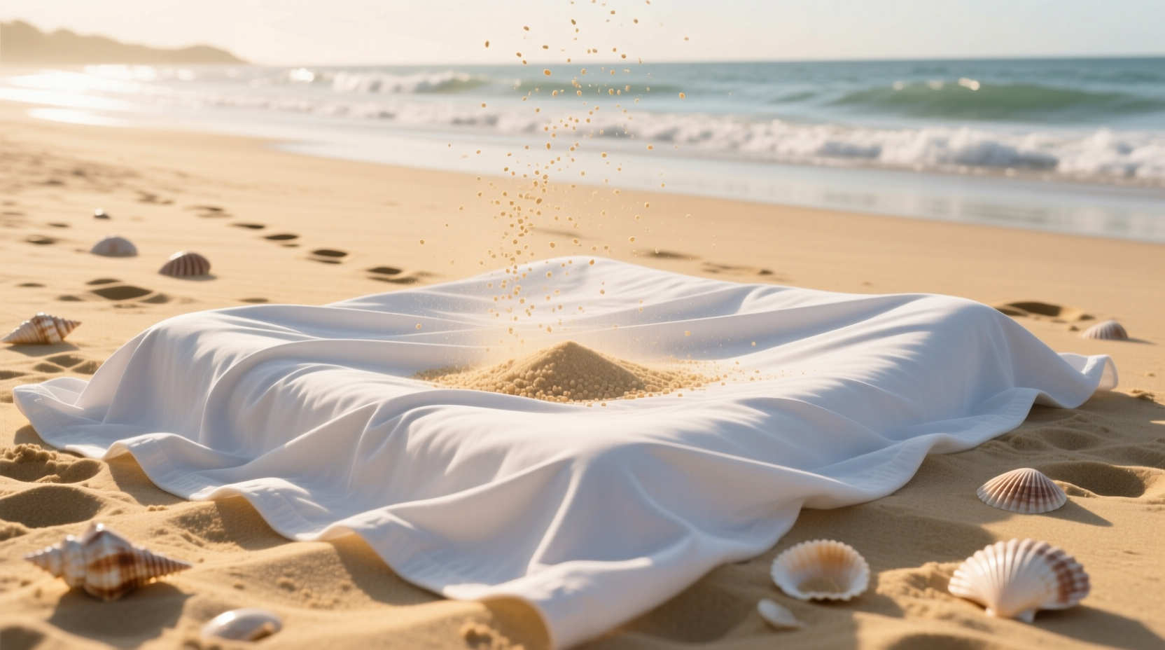 use a fitted sheet to make a sand free blanket at the b