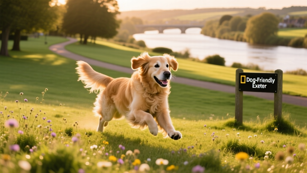 A dog enjoying open space at Riverside Valley Park in Exeter