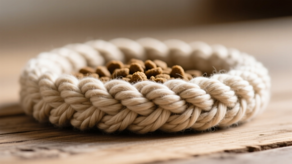 Close-up view of the Paw5 Wooly Snuffle Mat showing tightly woven organic cotton strands designed to hide dry dog food