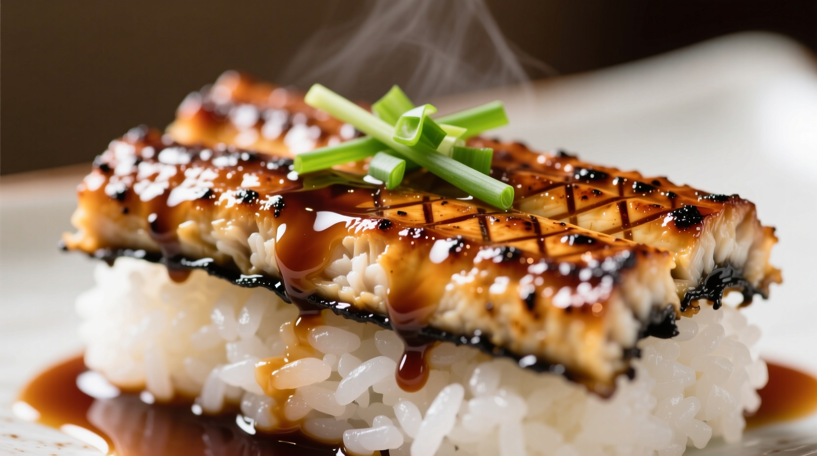 Grilled unagi eel with glossy sauce on rice