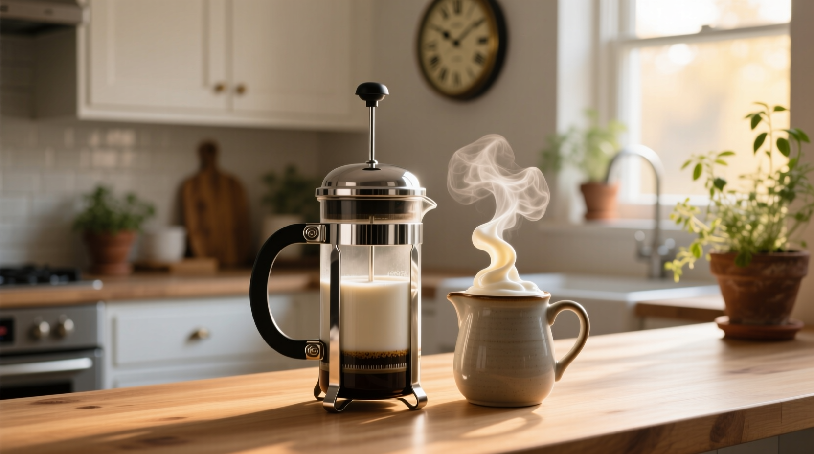 use a french press to make frothy milk for an easy home