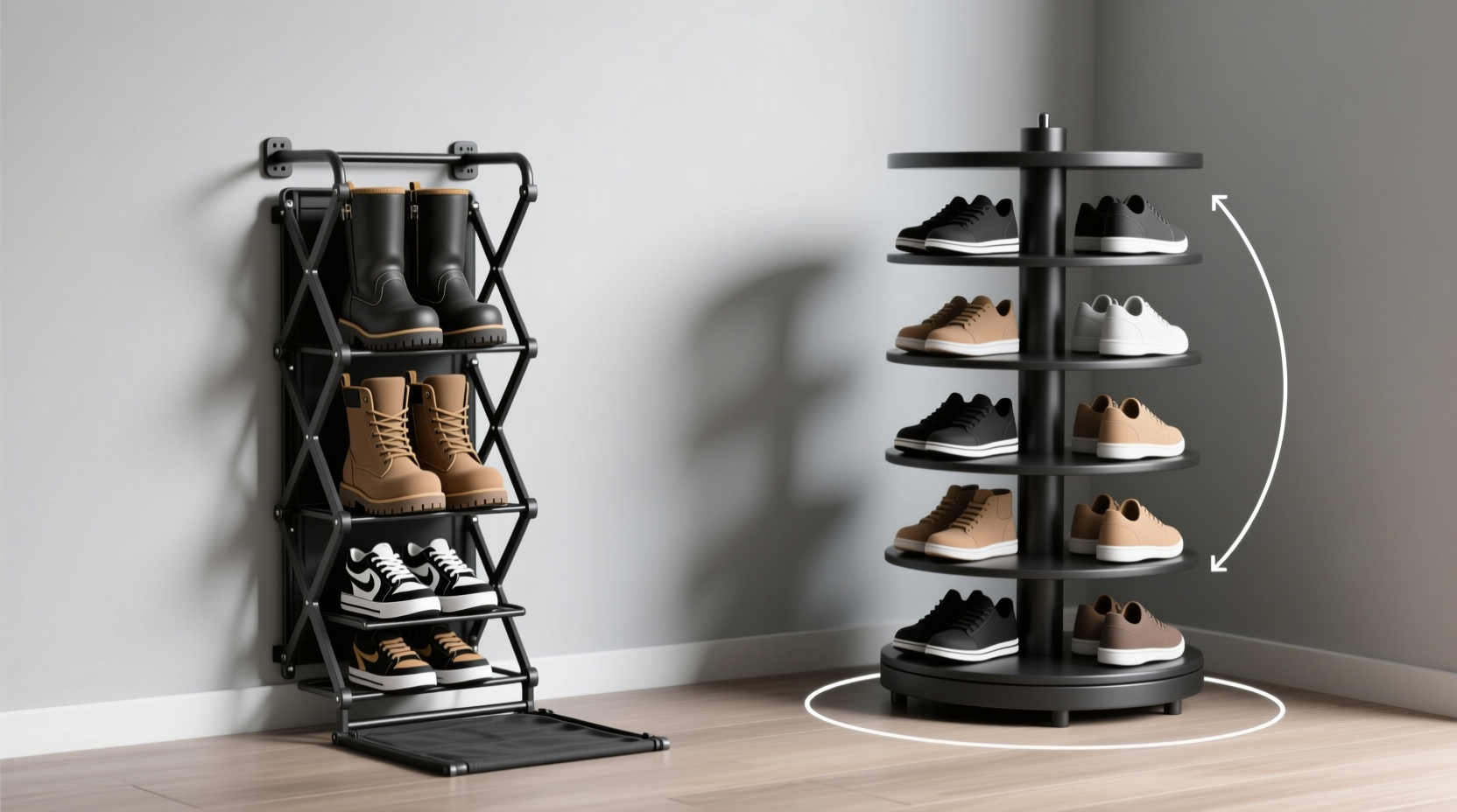foldable vs rotating shoe racks which handles bulky footwear better